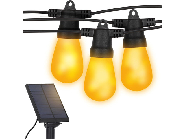 Brightech Ambience Pro Solar Powered LED Outdoor String Lights - 27 Ft Commercial Waterproof Patio Lights with Flaming, Flickering Bulbs -...