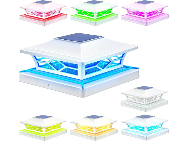 APONUO Solar Post Cap Lights with 8 RGB Colors and Multicolor Flow, Ultra-Bright Clear Lens, IP65 Waterproof for 4x4 5x5 6x6 Wood & Vinyl Fence...
