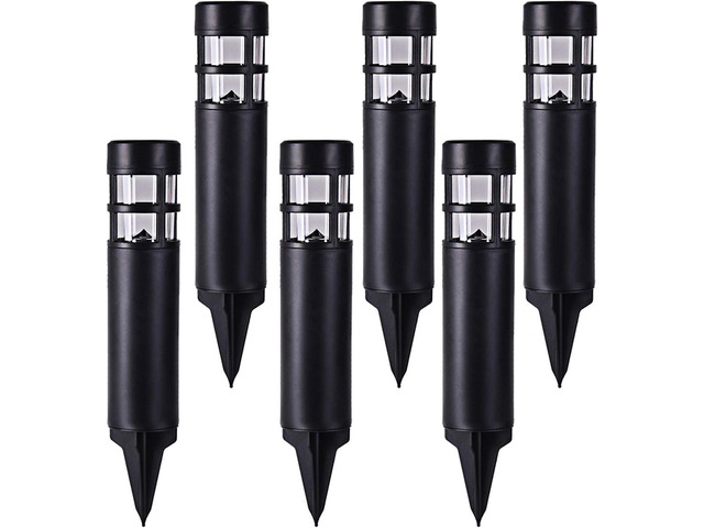 SUNWIND Solar Garden Lights Outdoor LED Bollard Solar Powered Path Lighting for Patio Pathway Backyard Lawn Landscaping (Black-6 Pack)