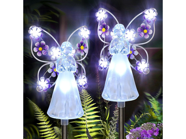 GIGALUMI 2 Pack Angel Solar Lights Outdoor Garden Decor Yard Art
