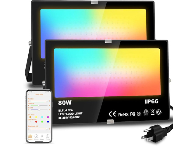 LED Flood Light Outdoor 800W Equivalent 8000LM Smart RGB Landscape Lighting with APP Control, DIY Scenes - Timing - 5700K Daylight White - Color...