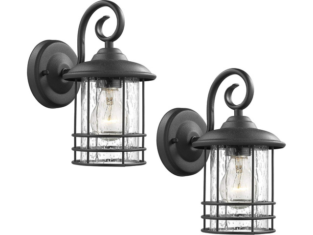 Emliviar 1-Light Outdoor Wall Lantern 2 Pack, Exterior Wall Lamp Light in Black Finish with Clear Seeded Glass -Twin Pack, OS-1803CW1
