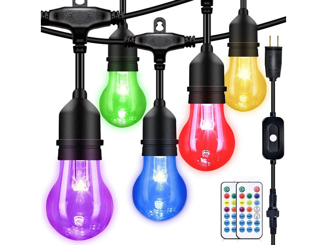 48FT Outdoor RGB String Lights, 16 Shatterproof Edison Bulbs, Dimmable Color Changing Patio Lights with Remote Control. Perfect for Bistro...