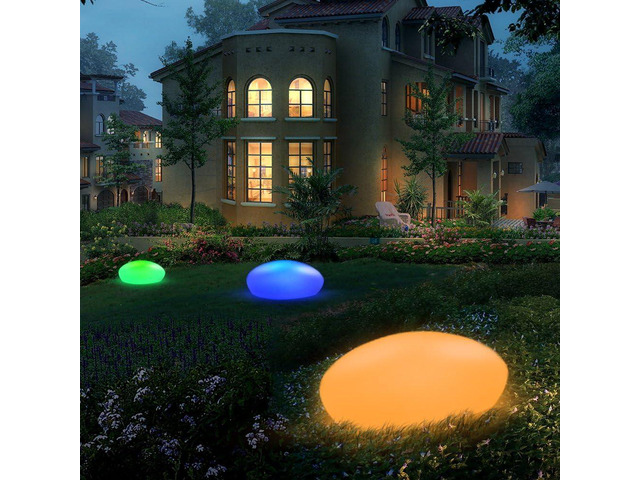 Blibly Solar Garden Lights Outdoor Glow Cobblestone Shape Lamp Garden Decor Light-White & RGB Light Waterproof Landscape Night Lights for...