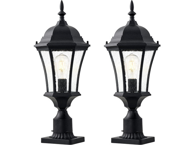 24in Large Outdoor Post Lights Aluminum Exterior Lamp Post Mount Lighting with Seeded Glass, Black Outside Gate Post Light Fixture Garden Hardwired...