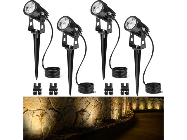 SUNVIE 3W Low Voltage Landscape Lighting LED Landscape Spotlights with Connectors Waterproof Low Voltage Landscape Lights 3000K Warm White Uplights...