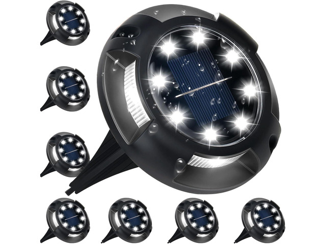 Solar Ground Lights, 8 Pack 12 LED Solar Disk Lights Outdoor Waterproof In-Ground Landscape Lighting for Garden Pathway Yard Lawn Patio Deck...