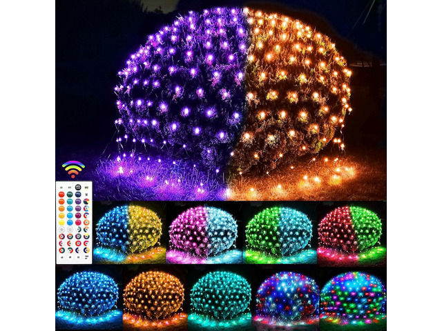 Lovelite 240 LED Net Lights, Color Changing Halloween Net Lights Outdoor Clear Wire, 14.8ft x 5ft Connectable Purple Orange Mesh Lights for Bushes...
