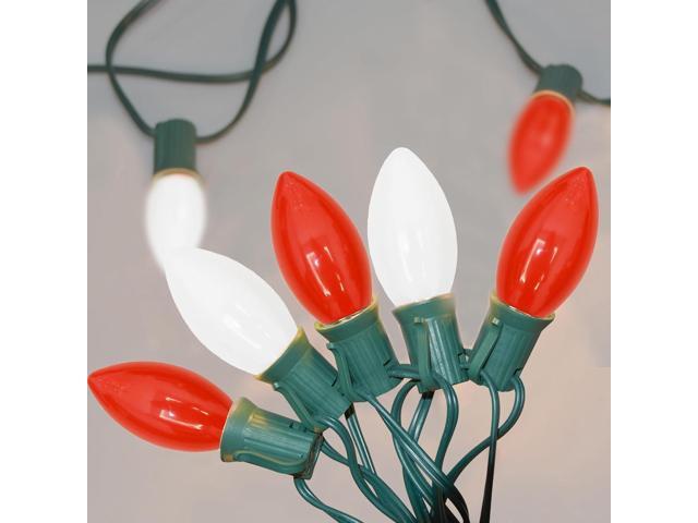 SUNSGNE C9 LED Christmas Lights Outdoor, 25ft Vintage Christmas Lights with 27 LED Red White Plastic Bulbs(2 Spare) for Patio Home House Balcony...