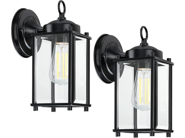 Outdoor Wall Light, Exterior Lighting Fixture Wall Lantern, Black Porch Light Fixture with Clear Beveled Glass, Outdoor Wall Sconce Waterproof...