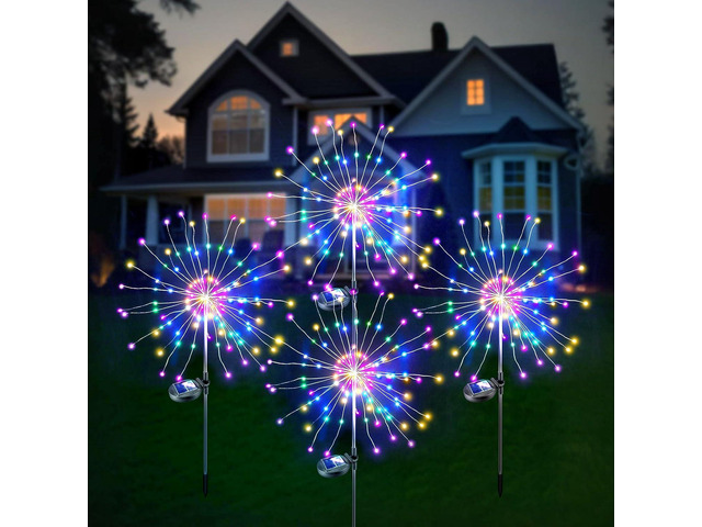 Anordsem Solar Lights Outdoor Waterproof: 4 Pack Garden Light - Bendable Copper Wire with 120 LED Firework Beads - DIY Colorful Fun Decoration for...