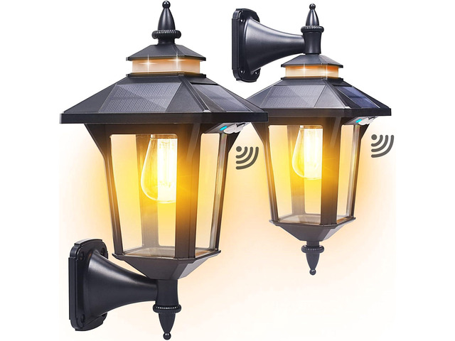 Solar Wall Lights Outdoor: Dusk to Dawn Solar Porch Ligh,3 Modes & Motion Sensor Waterproof Wall Sconce Lantern Lamp for Patio Garage Garden Barn...