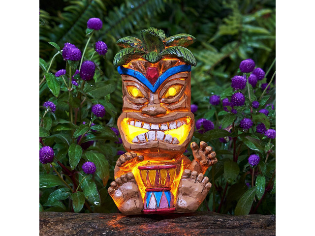Outdoor Tiki Statue Decoration-Solar Power Light Tiki Garden Statues-Tiki Bar Decor Totem Pole Waterproof Figurines for...
