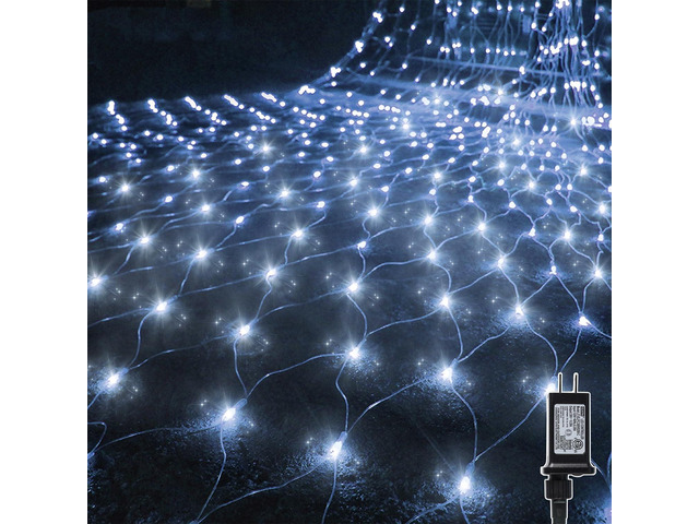WATERGLIDE Outdoor Christmas Net Lights, 12FT x 5FT 360 LED Mesh String Light with 8 Lighting Modes, Connectable Waterproof Lights for Garden Tree...