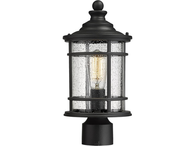 Emliviar Outdoor Post Light Fixtures, 15 Inch Farmhouse Modern Lamp Post Lighting for Outside, Black Finish with Seeded Glass, XE229P BK