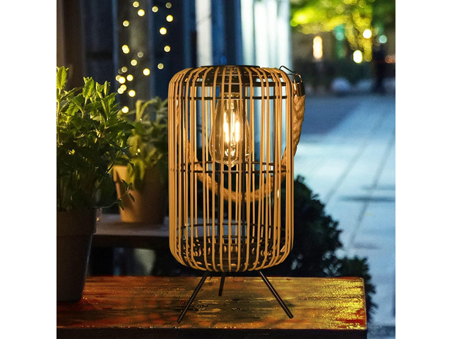Livinlarge Solar Lantern Outdoor Waterproof,Large Rattan Lantern Outdoor Hanging with Handle,Bright Solar Lights with Edison Bulb for Garden Patio...