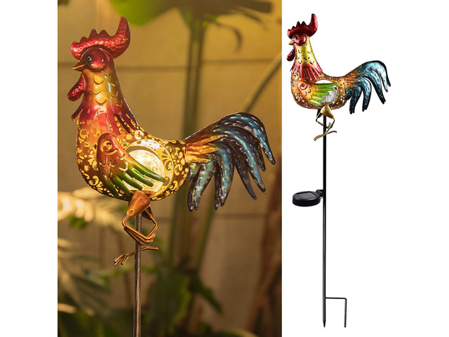 Tryme Rooster Solar Lights Outdoor Decorative Garden Statue Gifts for Chicken Lovers Women Mother Metal Yard Art for Lawn