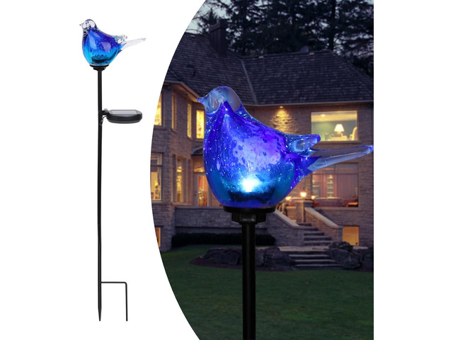 Afirst Outdoor Solar Garden Lights, Hand Blown Glass Blue Bird Yard Stake