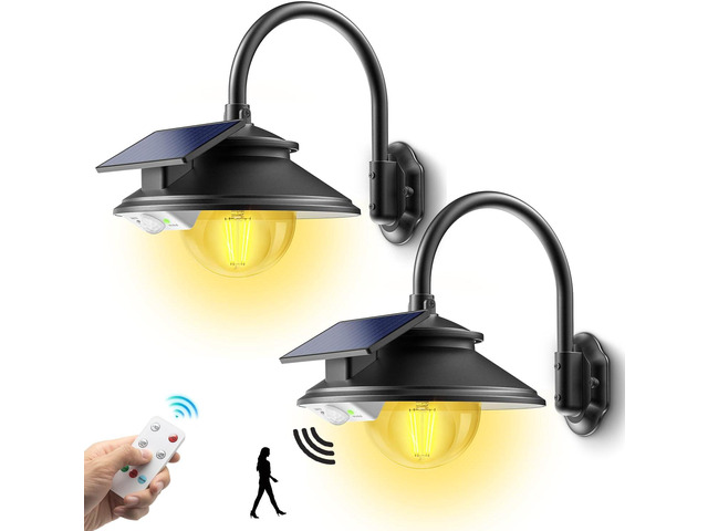 SIEDiNLAR Solar Barn Light Outdoor 3 Modes 2 Lighting, Garage Shed Light Gooseneck Farmhouse Wall Light Waterproof with Remote/Motion Sensor for...
