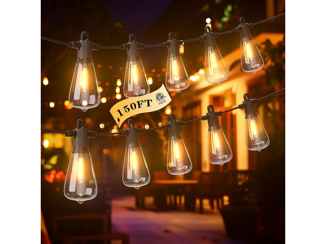 FOOMAN LED Outdoor String Lights, 150FT Outside Waterproof Patio Lights with 72+3 Shatterproof ST38 Edison Bulbs, 2700K Warm White Hanging Light,...