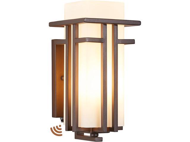 Oil Rubbed Bronze Porch Light Dusk to Dawn Outdoor Sconce Matte Brown Wall Lantern with Frosted Glass Outside House Lighting Waterproof Exterior.