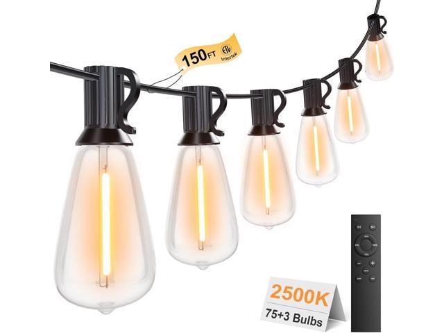 150FT Outdoor String Lights with Remote, Garden Patio Decor with 2500K Warm White, 75+3 LED Edison Bulbs, Support Timer Dimmable Waterproof...