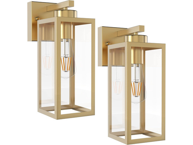 Tipace Outdoor Wall Lantern 2 Pack Gold Exterior Wall Sconce with Clear Glass Shade Wall Mount Lights for Entryway,Porch,Doorway(Bulb Not Included)
