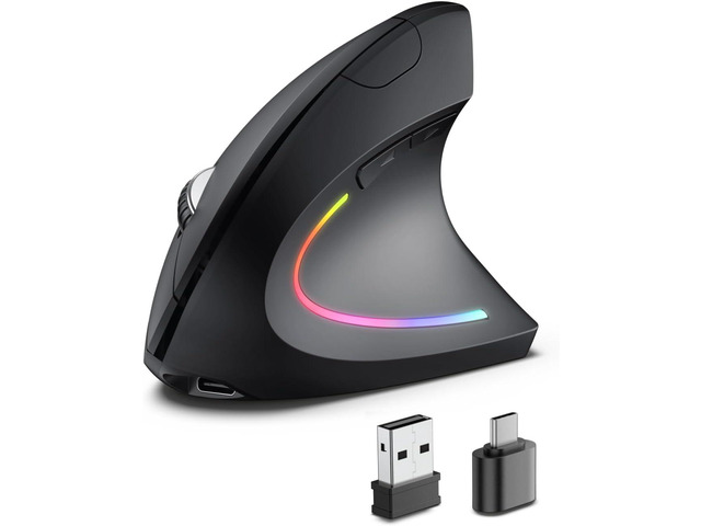 POJTK Ergonomic Wireless Rechargeable Mouse, Bluetooth+USB A+Type C(3 in 1) Connection, 5 Levels Up to 4800 DPI, 6 Silent Buttons, 2.4GHz Carpal...