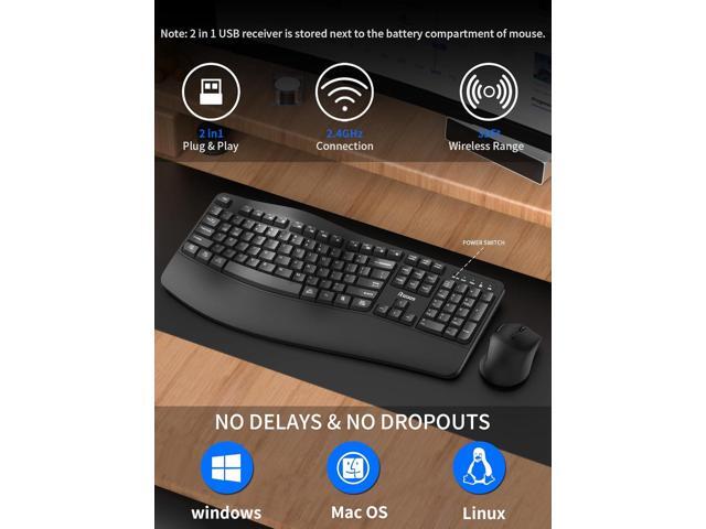 Wireless Keyboard and Mouse Combo,2.4G Full Size Wave Keys Ergonomic Keyboard with Wrist Rest for Natural Typing, 3 DPI Adjustable Ergonomic Silent...