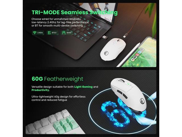 G59 2.4G/BT/Wired Wireless Gaming Mouse, Rechargeable USB Type-C Wireless Game Mouse, 6 Adjustable DPI, Max 8000 DPI, 60g Lightweight, 6...