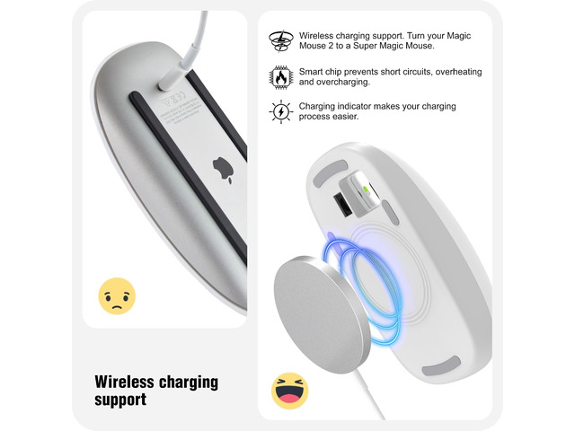 TATOFY Mouse Charger Compatible with Magic Mouse 2 (Lighting) Grip with Wireless Charging Support, Ergonomic Base (White)