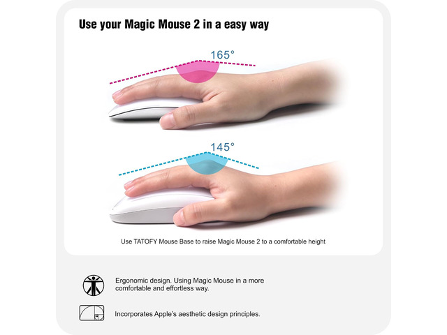 TATOFY Mouse Charger Compatible with Magic Mouse 2 (Lighting) Grip with Wireless Charging Support, Ergonomic Base (White)