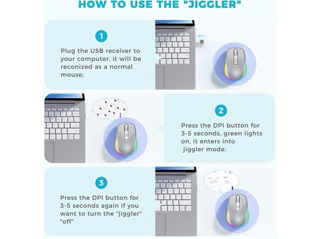 PEIOUS Wireless Mouse Jiggler - LED Wireless Mice with Build-in Mouse Mover, Rechargeable Moving Mouse for Laptop with Undetectable Random Movement...