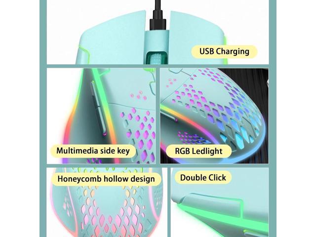 VEGCOO Wireless Gaming Mouse, C30 Silent Click Wireless Rechargeable Gaming Mouse with Double-Click Key and Colorful LED Lights, 3 Level Adjustable...