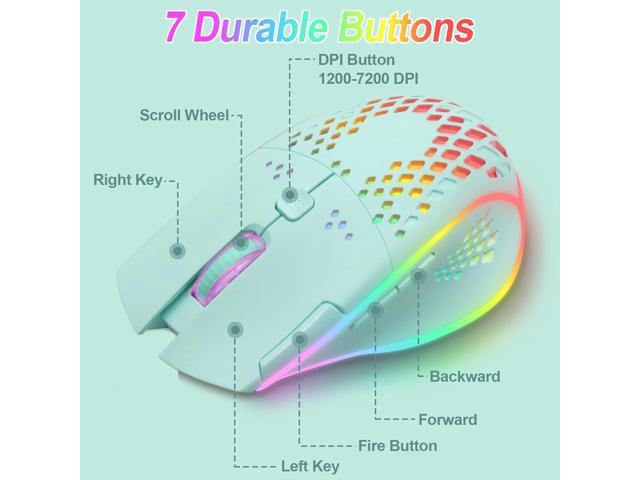 VEGCOO Wireless Gaming Mouse, C30 Silent Click Wireless Rechargeable Gaming Mouse with Double-Click Key and Colorful LED Lights, 3 Level Adjustable...