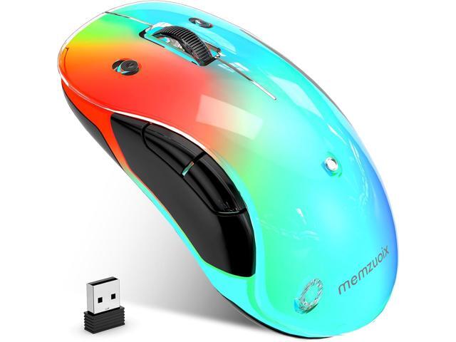 memzuoix 2.4G LED Wireless Mouse, Rechargeable Ergonomic Mouse with Detachable Cover, 1200 DPI Portable Optical Computer Mouse with USB Receiver...