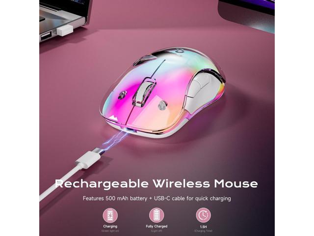 memzuoix 2.4G LED Wireless Mouse, Rechargeable Ergonomic Mouse with Detachable Cover, 1200 DPI Portable Optical Computer Mouse with USB Receiver...
