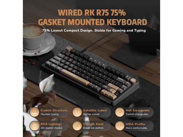 RK ROYAL KLUDGE R75 Wired Gaming Keyboard with Volume Knob, 75% Mechanical Gaming Keyboard Custom Gasket Mount with MDA Profile PBT Keycaps,...