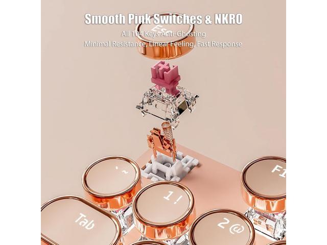 Typewriter Style Mechanical Gaming Keyboard White LED Backlit 104-Key NKRO Pink Switches Retro Round Keycaps Golden Ring Volume Knob Metal Panel...