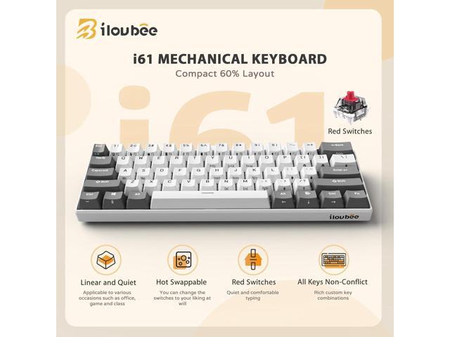 iLovBee i61 Mechanical Keyboard 60 Percent, Wired RGB Gaming Keyboard, 61 Keys Compact Mini Custom Keyboards for PC/Mac Gamer, Hot Swappable Linear...