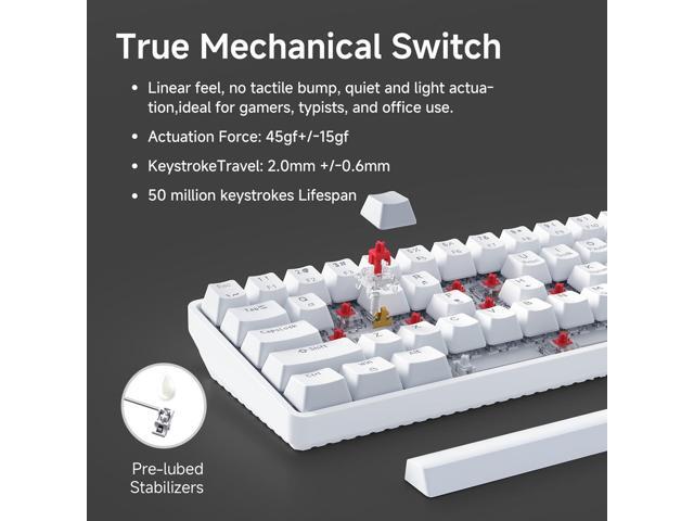 TMKB 60% Mechanical Gaming Keyboard, Red Linear Switch, LED Backlight, Anti-Ghosting, Detachable USB-C, Double-Shot Keycaps, 61 Keys, Wired, White