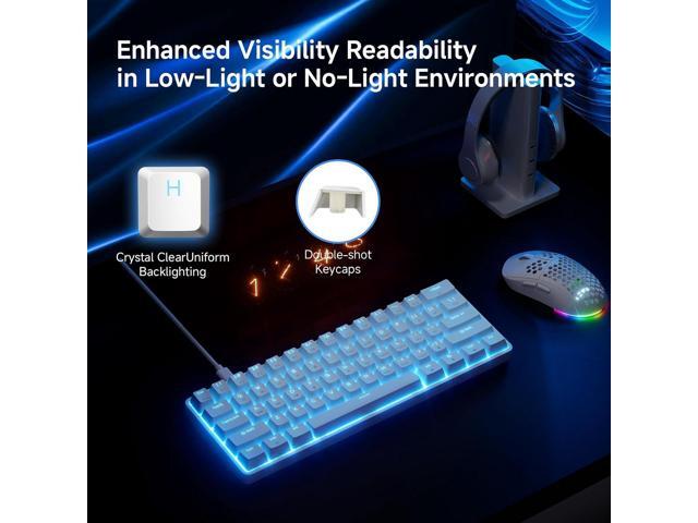 TMKB 60% Mechanical Gaming Keyboard, Red Linear Switch, LED Backlight, Anti-Ghosting, Detachable USB-C, Double-Shot Keycaps, 61 Keys, Wired, White