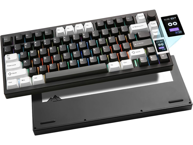YUNZII AL80 Wireless Mechanical Keyboard,Full Aluminum CNC, Smart LCD Display,Hot Swappable Gasket Mount 75% Layout with Knob,BT/2.4G/USB-C,QMK/VIA...