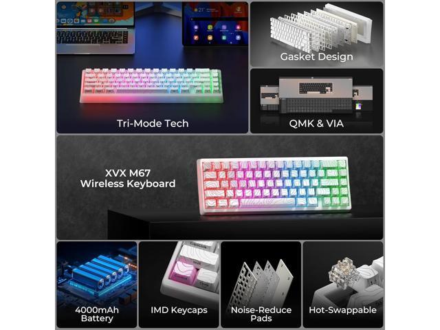 HITIME x XVX M67 Wireless 60% Percent Keyboard, QMK/VIA Topographic Gaming Keyboard, Tri-Mode Thocky Creamy Mechanical Key Board, Hot Swappable...