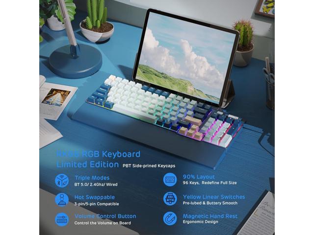 RK ROYAL KLUDGE RK96 RGB Limited Ed, 90% 96 Keys Wireless Triple Mode BT5.0/2.4G/USB-C Hot Swappable Mechanical Keyboard w/Wrist Rest, Software...