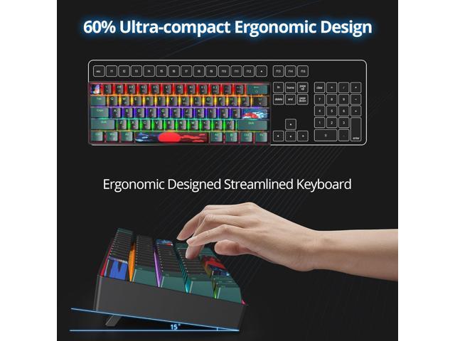 60 Percent Gaming Keyboard 61 Keys Mechanical Keyboard Rainbow Backlit Ultra Compact Wird Keyboard with Red Switches for Win Ps4/5 Xbox(61 Green)