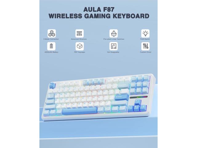 AULA F87 Wireless Mechanical Keyboard, 75% TKL Custom Hot Swappable Gaming Keyboards with PBT Keycaps, Pre-lubed Greywood Switches, RGB Backlit...