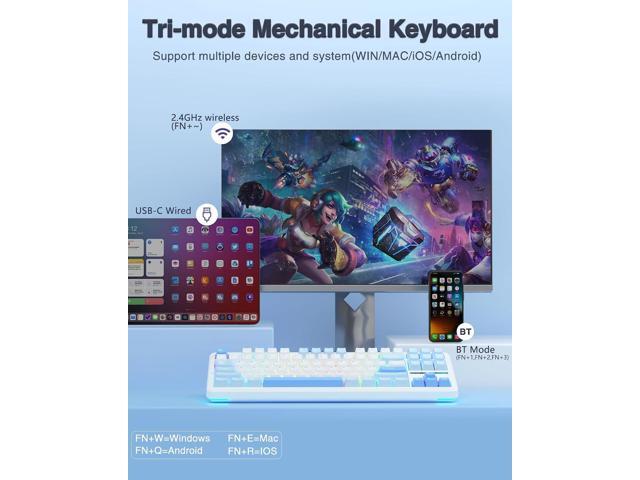 AULA F87 Wireless Mechanical Keyboard, 75% TKL Custom Hot Swappable Gaming Keyboards with PBT Keycaps, Pre-lubed Greywood Switches, RGB Backlit...