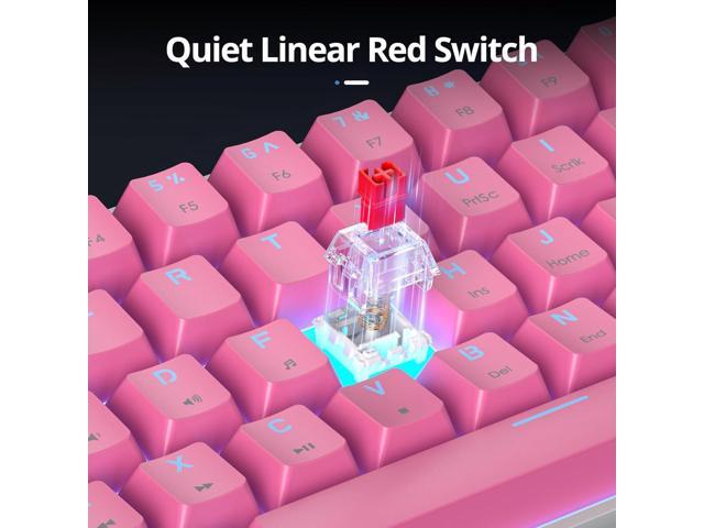 surmen 60% Percent Gaming Keyboard Mechanical with Linear Red Switch, 61-Keys Pink Mini Gaming Keyboard LED Light Backlit PBT Keycaps for Laptop,...