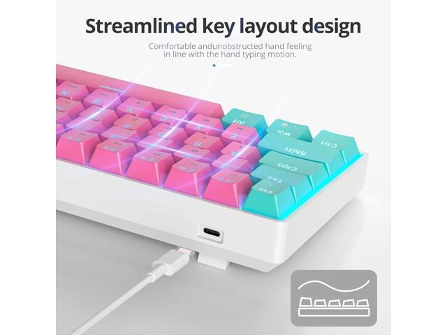 surmen 60% Percent Gaming Keyboard Mechanical with Linear Red Switch, 61-Keys Pink Mini Gaming Keyboard LED Light Backlit PBT Keycaps for Laptop,...